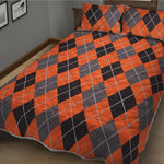 Orange And Grey Halloween Argyle Print Quilt Bed Set