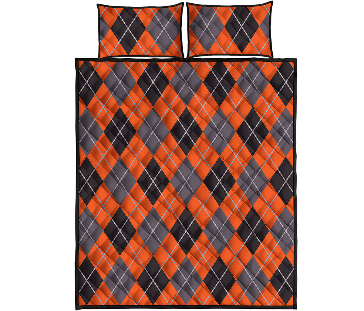 Orange And Grey Halloween Argyle Print Quilt Bed Set