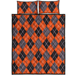 Orange And Grey Halloween Argyle Print Quilt Bed Set