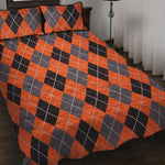 Orange And Grey Halloween Argyle Print Quilt Bed Set