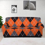 Orange And Grey Halloween Argyle Print Sofa Cover