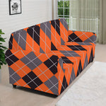 Orange And Grey Halloween Argyle Print Sofa Cover
