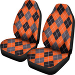 Orange And Grey Halloween Argyle Print Universal Fit Car Seat Covers