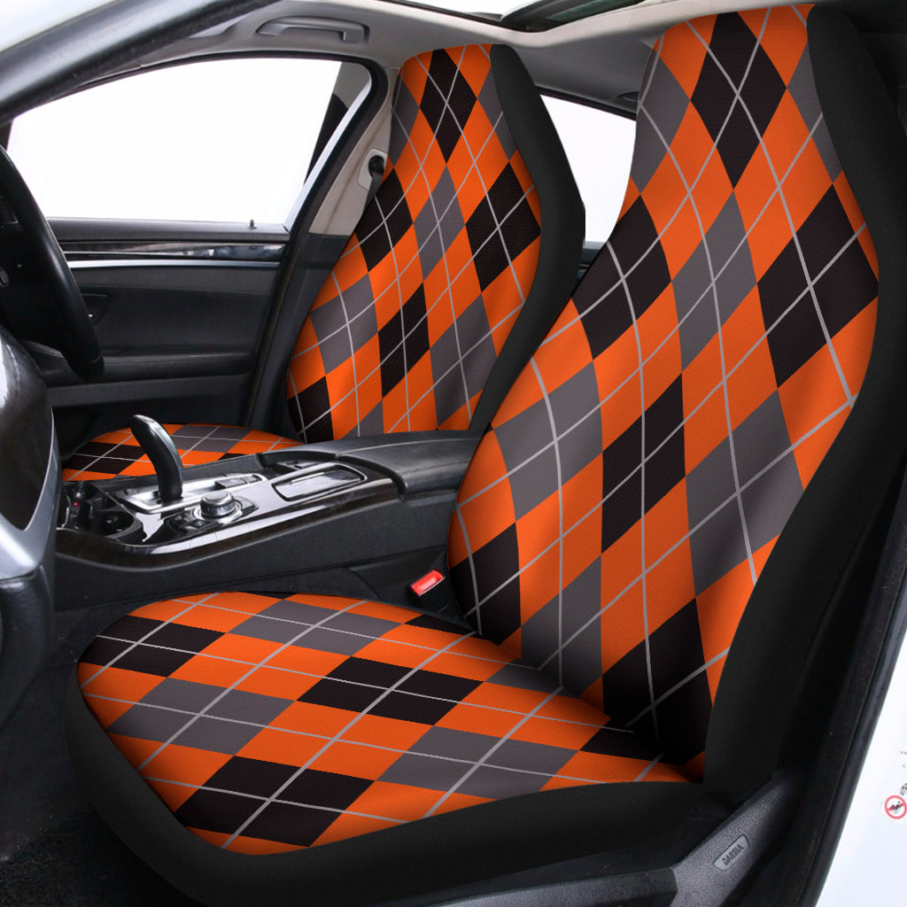 Orange And Grey Halloween Argyle Print Universal Fit Car Seat Covers