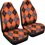 Orange And Grey Halloween Argyle Print Universal Fit Car Seat Covers