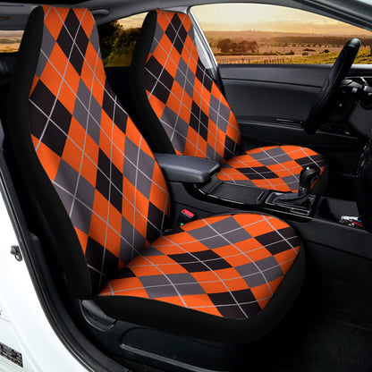 Orange And Grey Halloween Argyle Print Universal Fit Car Seat Covers