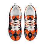 Orange And Grey Halloween Argyle Print White Sneakers