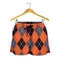 Orange And Grey Halloween Argyle Print Women's Shorts