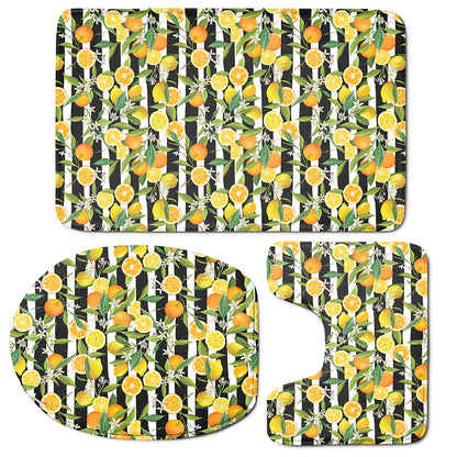 Orange And Lemon Striped Pattern Print 3 Piece Bath Mat Set