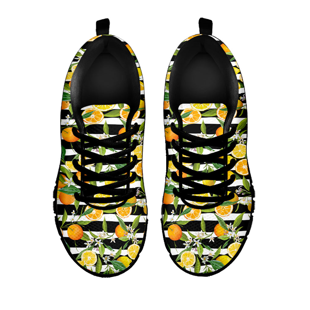 Orange And Lemon Striped Pattern Print Black Sneakers