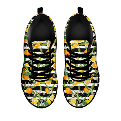 Orange And Lemon Striped Pattern Print Black Sneakers