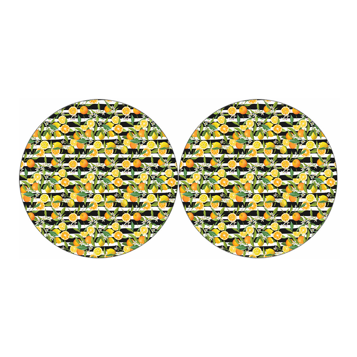 Orange And Lemon Striped Pattern Print Car Coasters