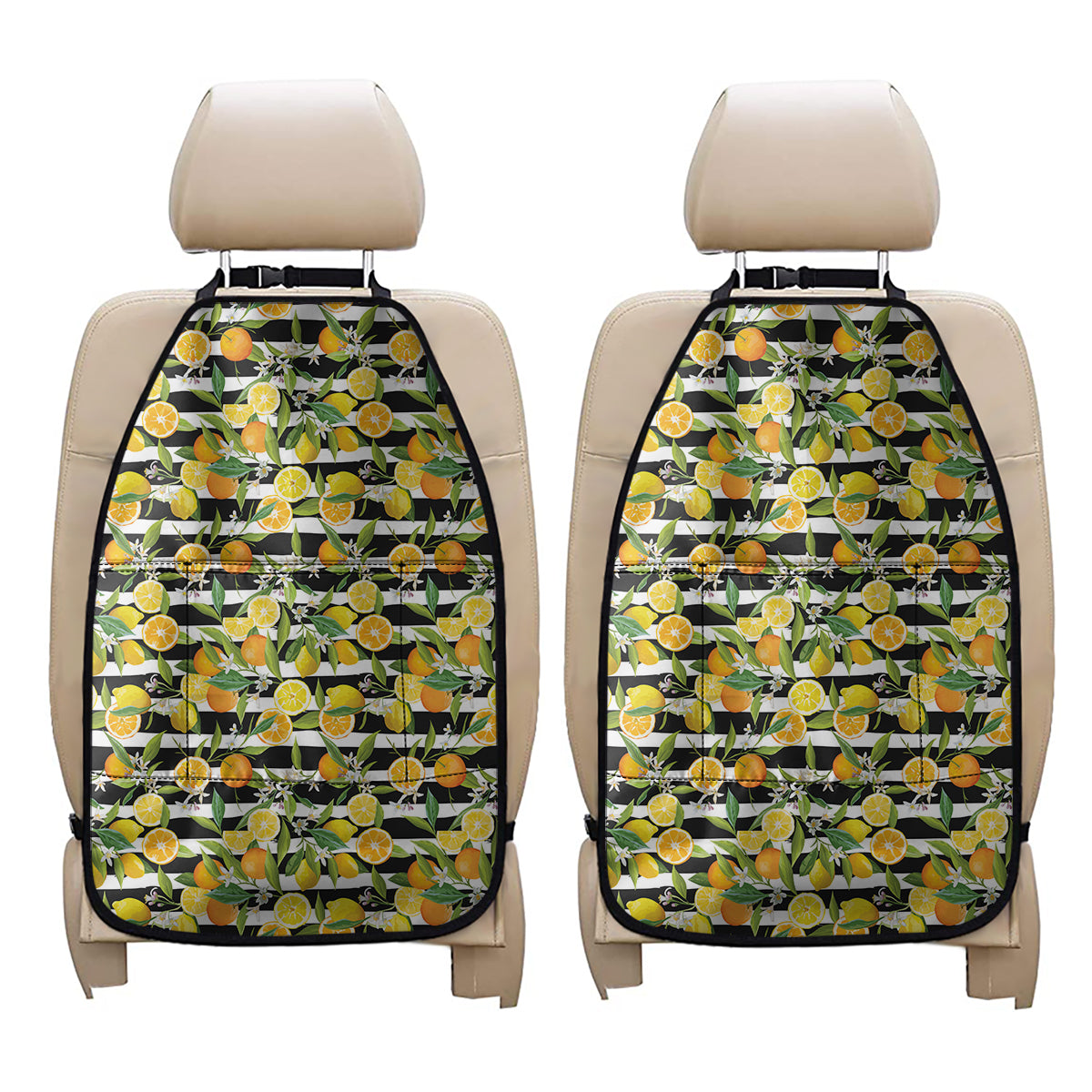 Orange And Lemon Striped Pattern Print Car Seat Organizers