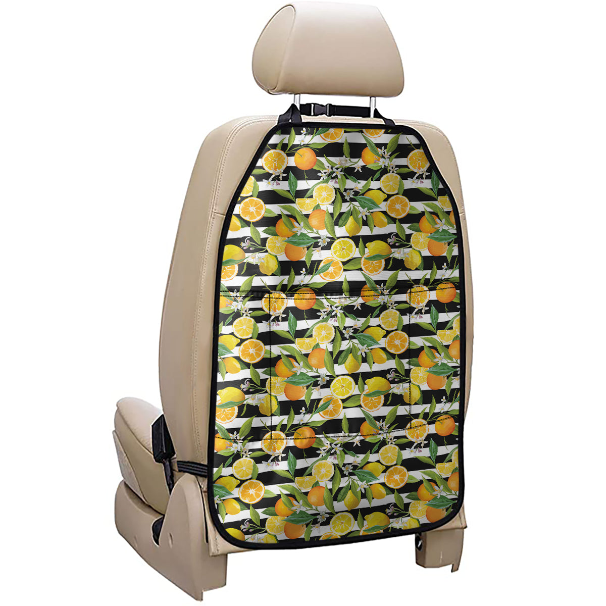 Orange And Lemon Striped Pattern Print Car Seat Organizers