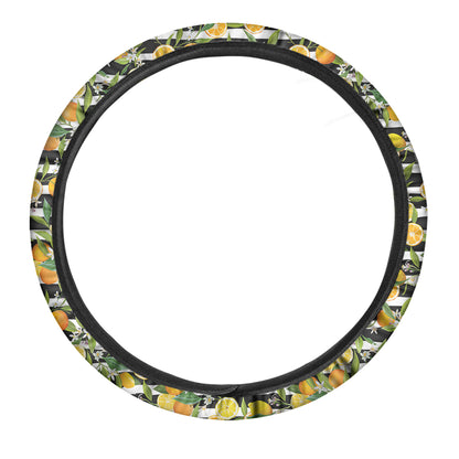Orange And Lemon Striped Pattern Print Car Steering Wheel Cover