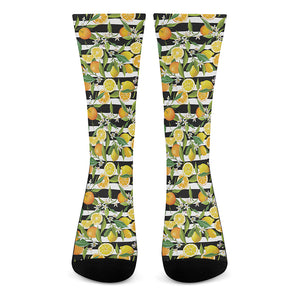 Orange And Lemon Striped Pattern Print Crew Socks