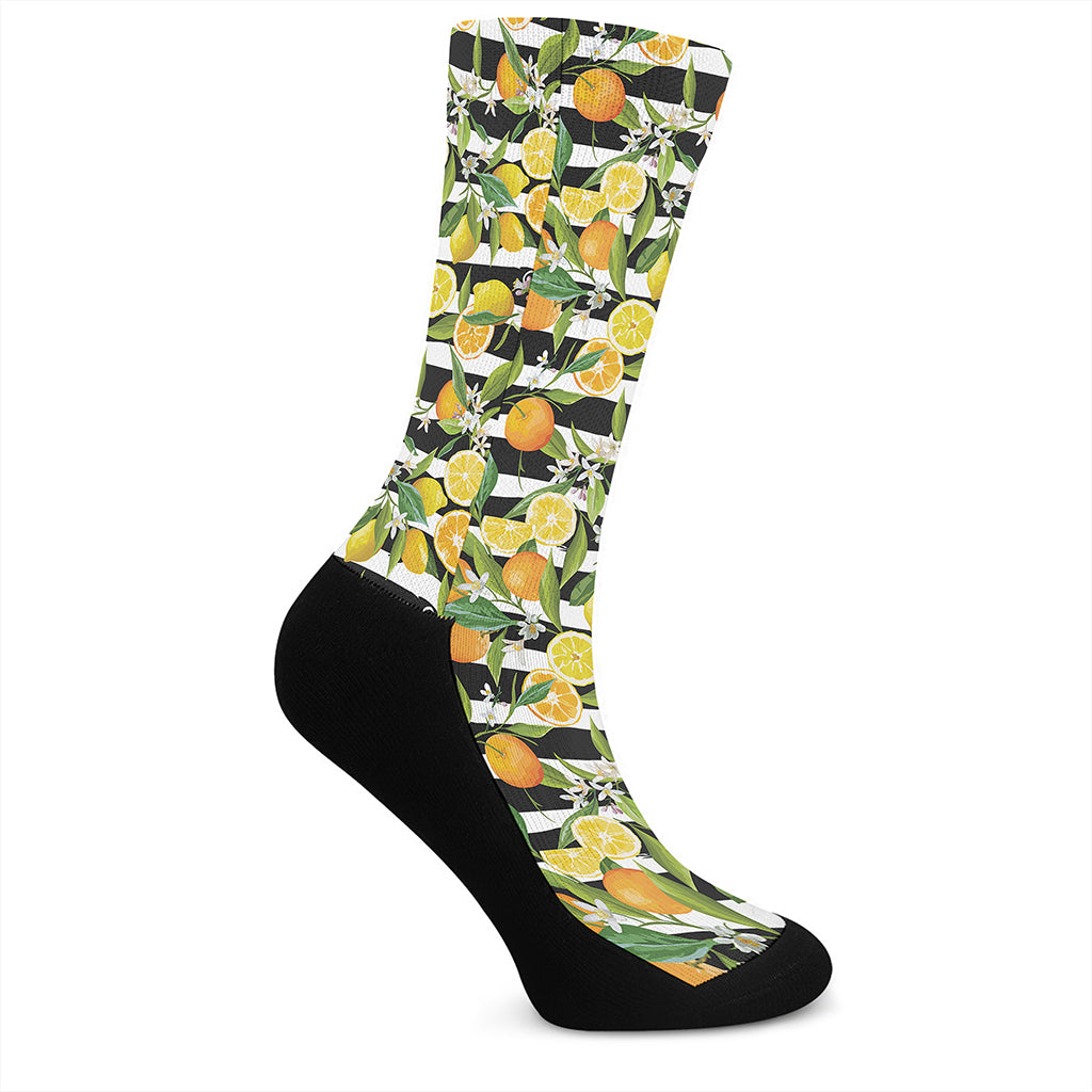 Orange And Lemon Striped Pattern Print Crew Socks