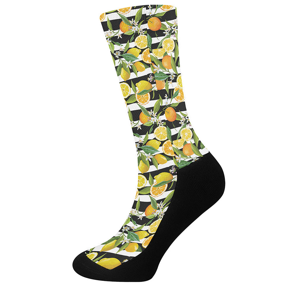 Orange And Lemon Striped Pattern Print Crew Socks