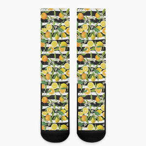 Orange And Lemon Striped Pattern Print Crew Socks