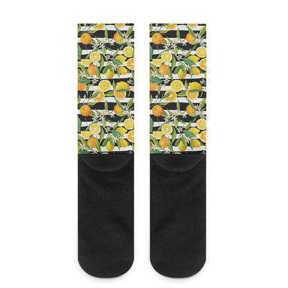 Orange And Lemon Striped Pattern Print Crew Socks