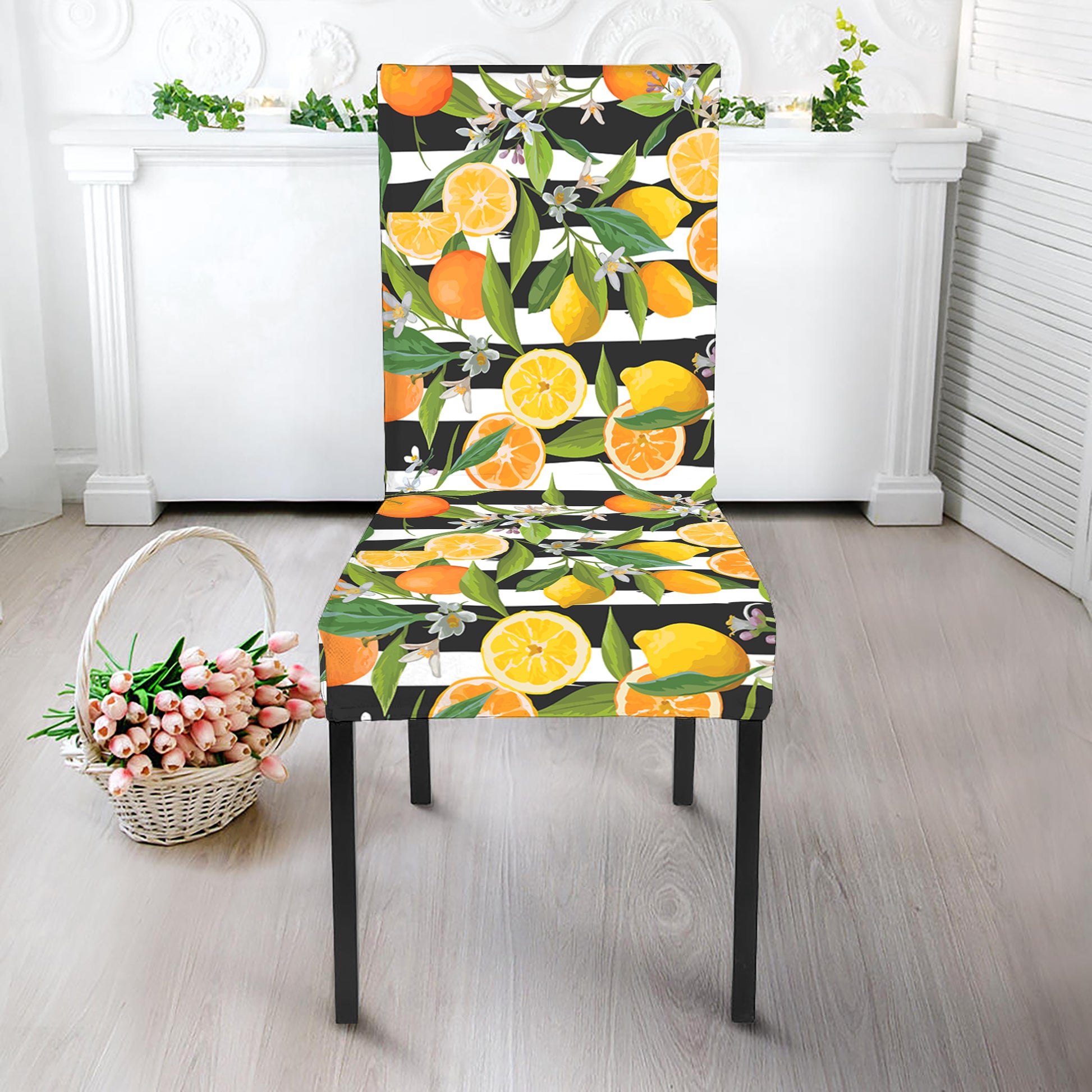 Orange And Lemon Striped Pattern Print Dining Chair Slipcover