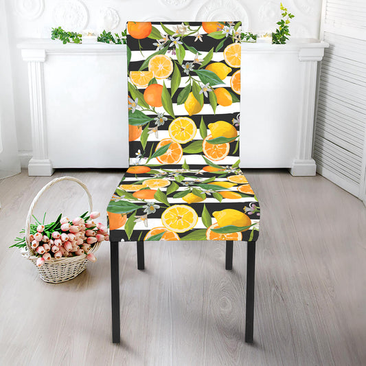 Orange And Lemon Striped Pattern Print Dining Chair Slipcover