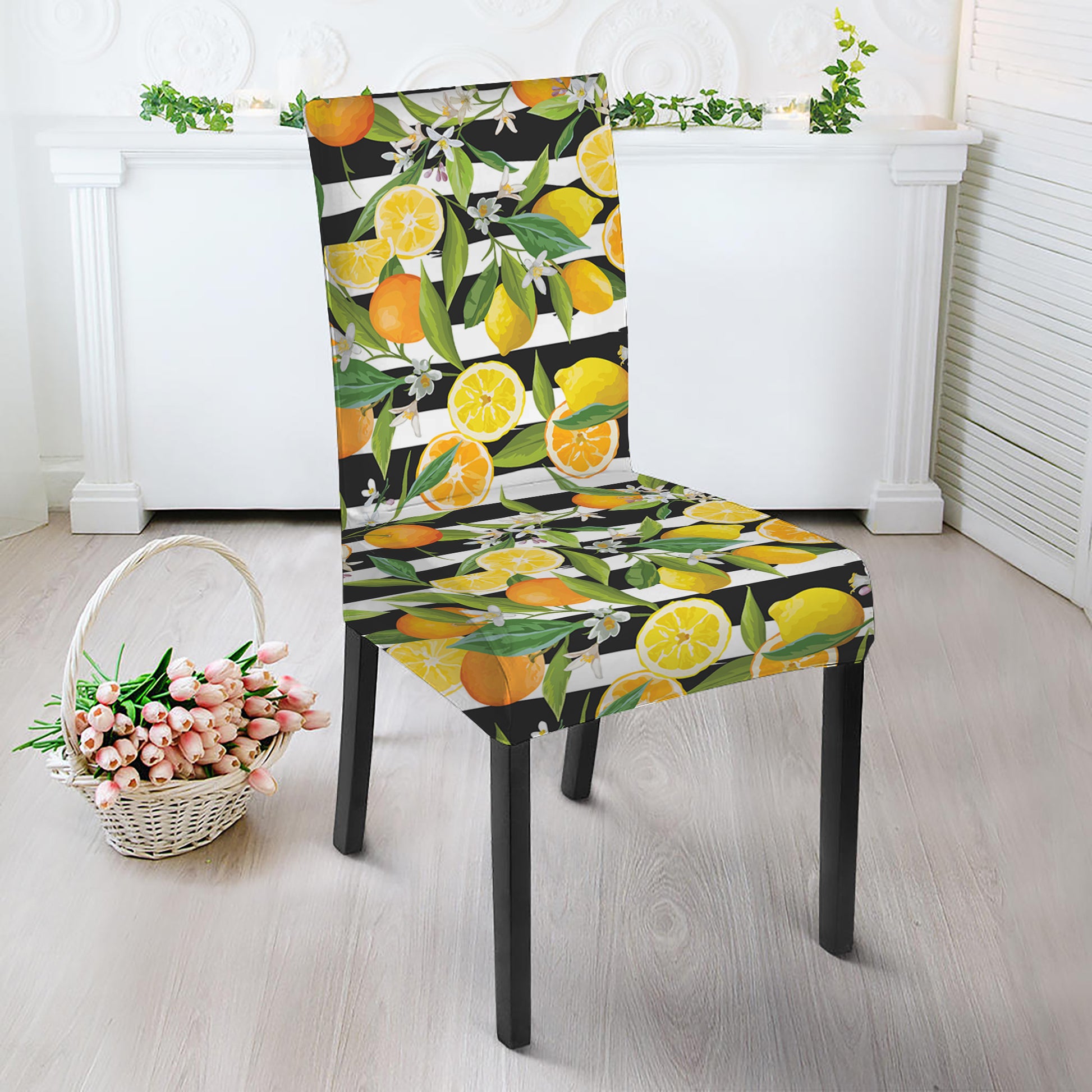 Orange And Lemon Striped Pattern Print Dining Chair Slipcover