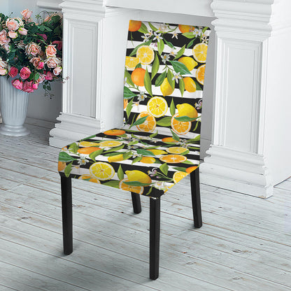 Orange And Lemon Striped Pattern Print Dining Chair Slipcover