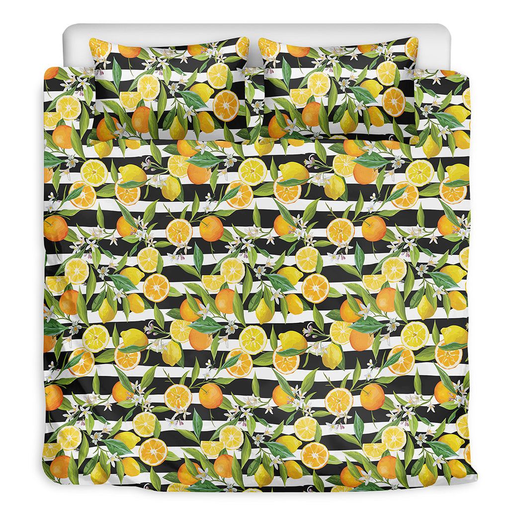 Orange And Lemon Striped Pattern Print Duvet Cover Bedding Set