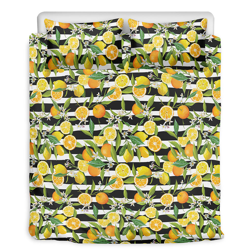 Orange And Lemon Striped Pattern Print Duvet Cover Bedding Set