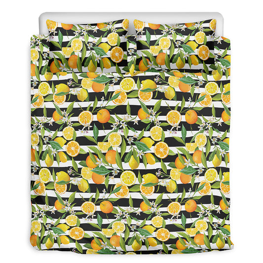 Orange And Lemon Striped Pattern Print Duvet Cover Bedding Set