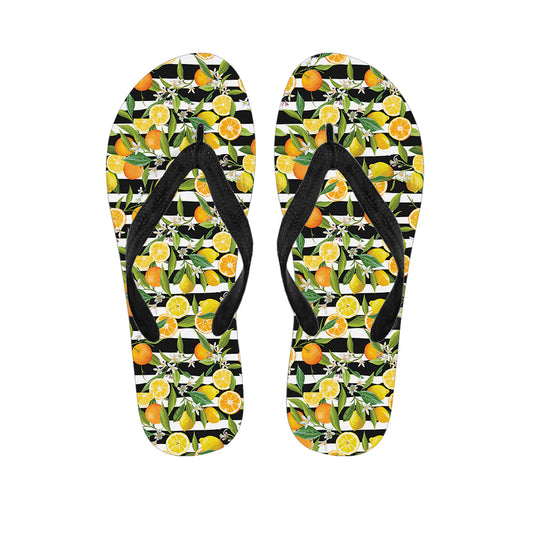 Orange And Lemon Striped Pattern Print Flip Flops