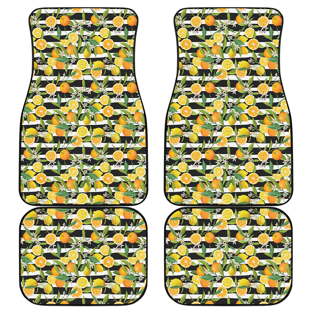 Orange And Lemon Striped Pattern Print Front and Back Car Floor Mats