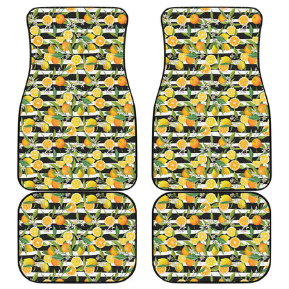 Orange And Lemon Striped Pattern Print Front and Back Car Floor Mats