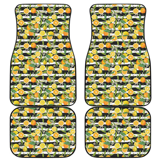 Orange And Lemon Striped Pattern Print Front and Back Car Floor Mats