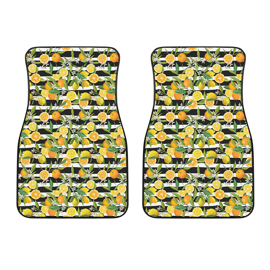 Orange And Lemon Striped Pattern Print Front Car Floor Mats