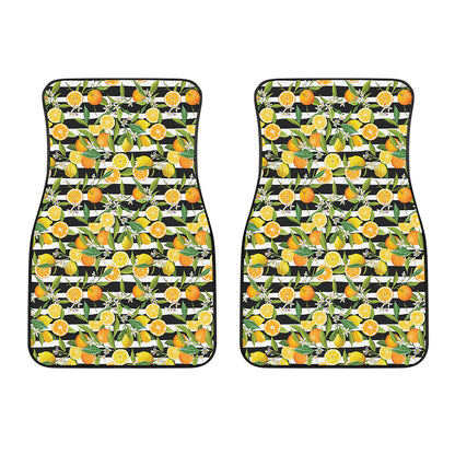Orange And Lemon Striped Pattern Print Front Car Floor Mats