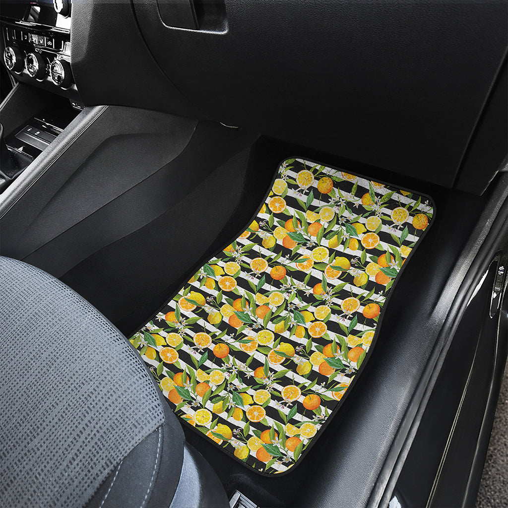 Orange And Lemon Striped Pattern Print Front Car Floor Mats