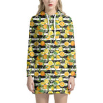 Orange And Lemon Striped Pattern Print Hoodie Dress