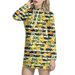 Orange And Lemon Striped Pattern Print Hoodie Dress