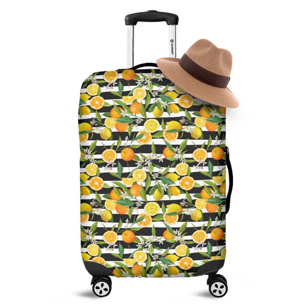 Orange And Lemon Striped Pattern Print Luggage Cover