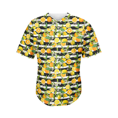 Orange And Lemon Striped Pattern Print Men's Baseball Jersey