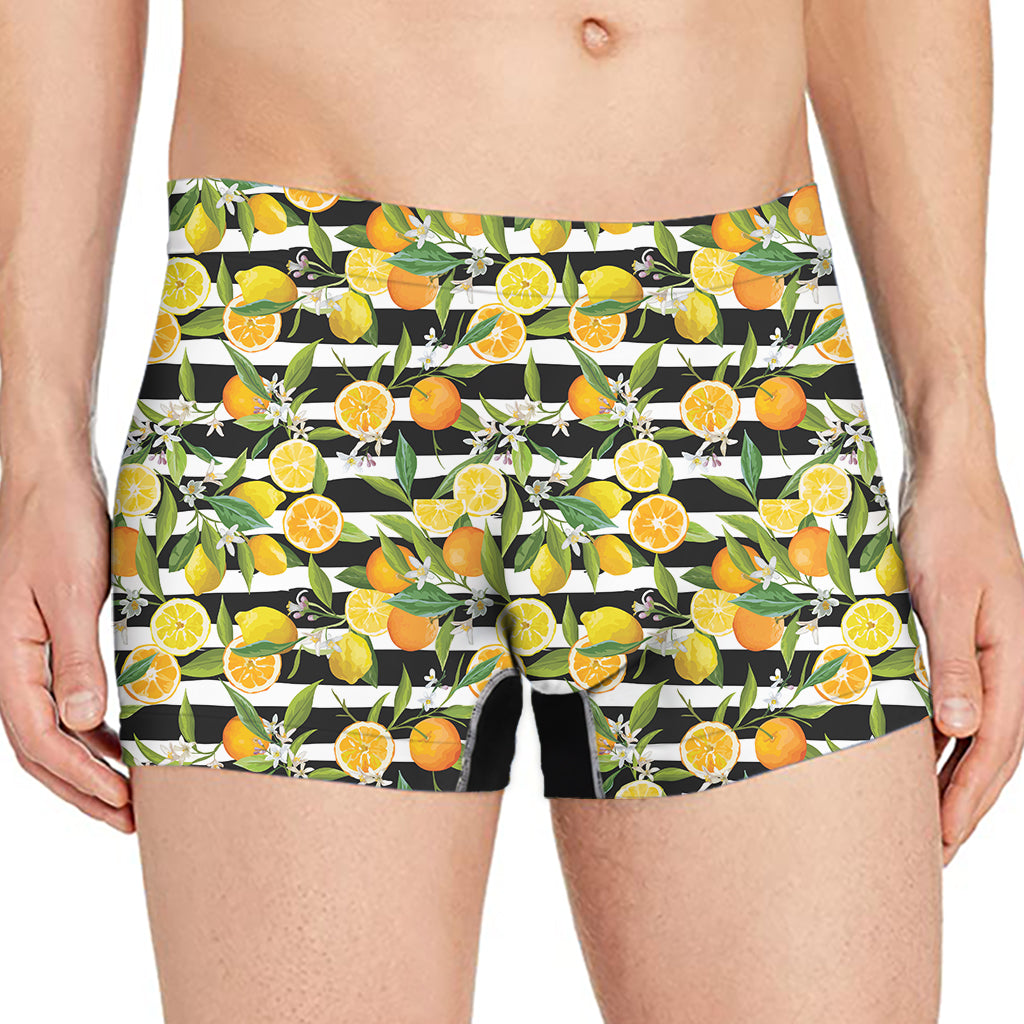 Orange And Lemon Striped Pattern Print Men's Boxer Briefs