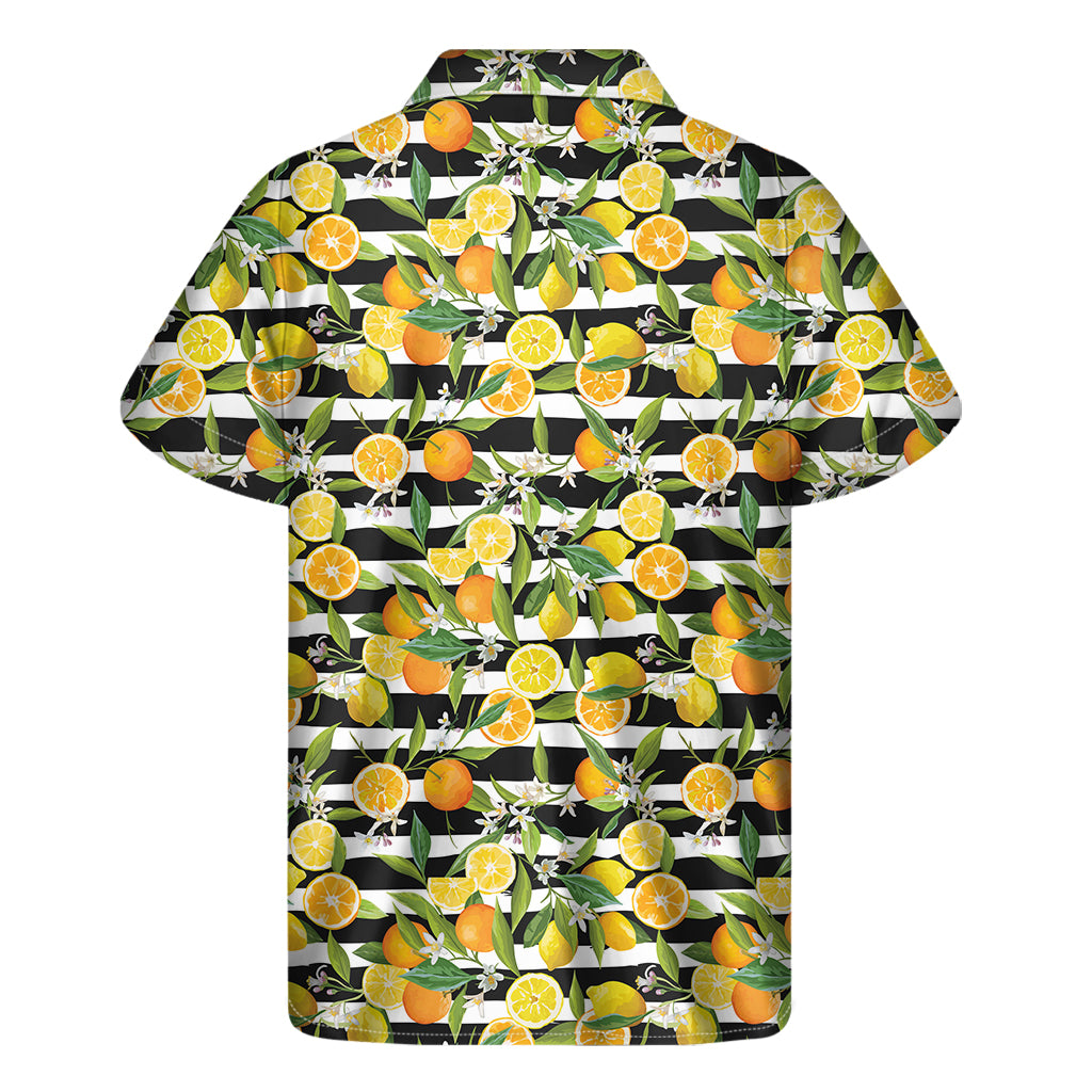 Orange And Lemon Striped Pattern Print Men's Short Sleeve Shirt