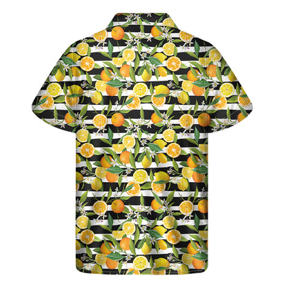 Orange And Lemon Striped Pattern Print Men's Short Sleeve Shirt