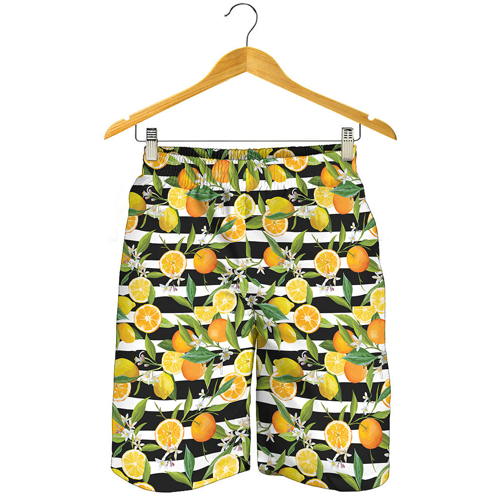 Orange And Lemon Striped Pattern Print Men's Shorts
