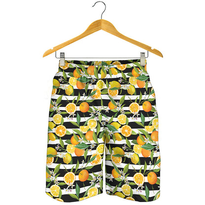 Orange And Lemon Striped Pattern Print Men's Shorts