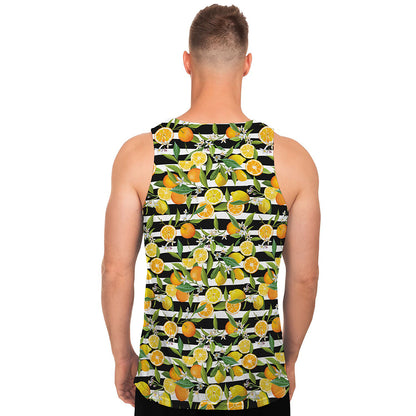 Orange And Lemon Striped Pattern Print Men's Tank Top