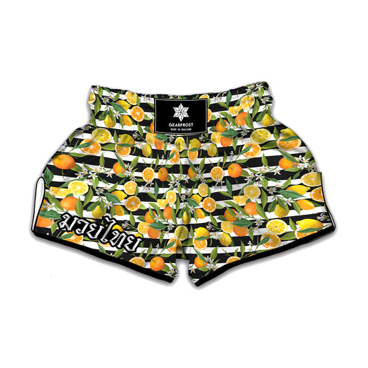 Orange And Lemon Striped Pattern Print Muay Thai Boxing Shorts
