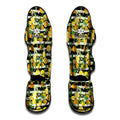 Orange And Lemon Striped Pattern Print Muay Thai Shin Guards